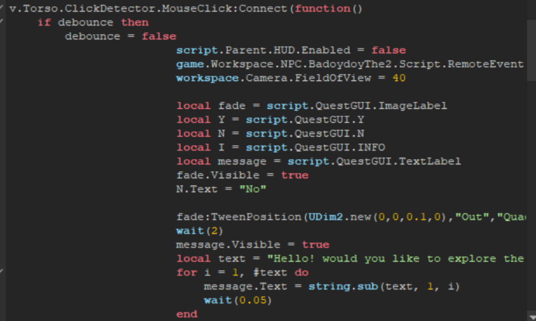 Roblox Lua code example